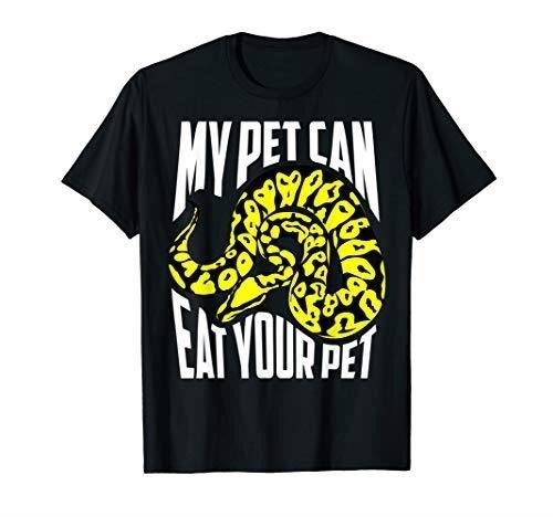 My Pet Can Eat Your Pet Shirt is a humorous slogan printed on a t-shirt, making a playful statement about rivalry or competition between pets.
