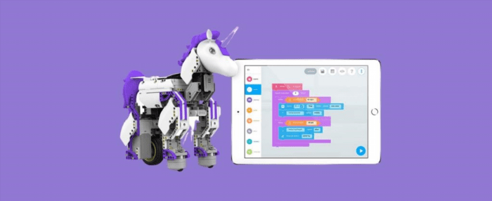 The UBTECH Mythical Series: Unicornbot Kit is an app-enabled building and coding STEM learning kit.