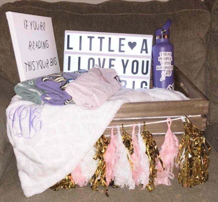 Sorority little gift baskets typically include a variety of items such as small trinkets, personalized notes, beauty products, snacks, and other thoughtful surprises.