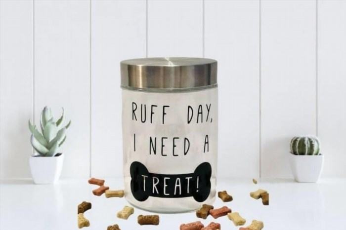 The Dogs Treat Jar is a convenient storage container for keeping your furry friend's favorite treats fresh and easily accessible.
