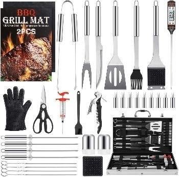 The 34-Piece Grill Set is a versatile and comprehensive collection of barbecue tools and accessories, perfect for all your grilling needs.