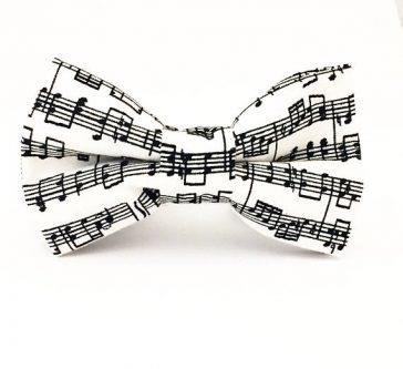 The Music Notes Bow Tie is a stylish accessory that adds a touch of musical flair to any outfit, perfect for musicians or music enthusiasts.