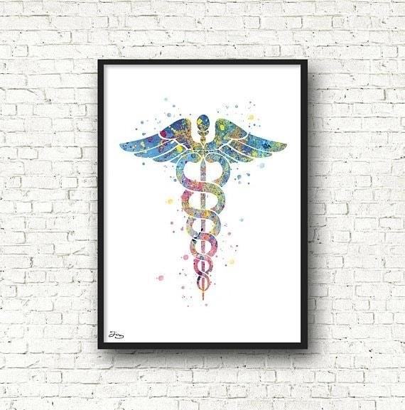 Caduceus Watercolor Art Print is a beautiful and vibrant artwork that showcases the intricate details and colors of the caduceus symbol, adding a touch of elegance and sophistication to any space.
