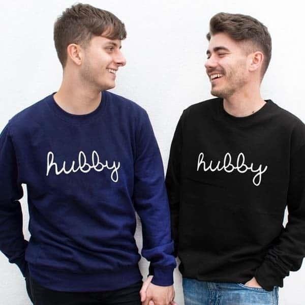 Hubby & Hubby Sweatshirts are a trendy and fashionable choice for couples who want to show off their love and unity with matching outfits.