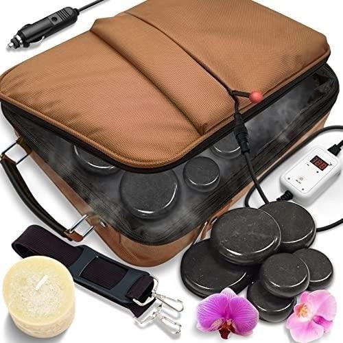 A Portable Hot Stones Kit is a convenient and versatile tool used for hot stone therapy, providing relaxation and therapeutic benefits through the application of heated stones on the body.