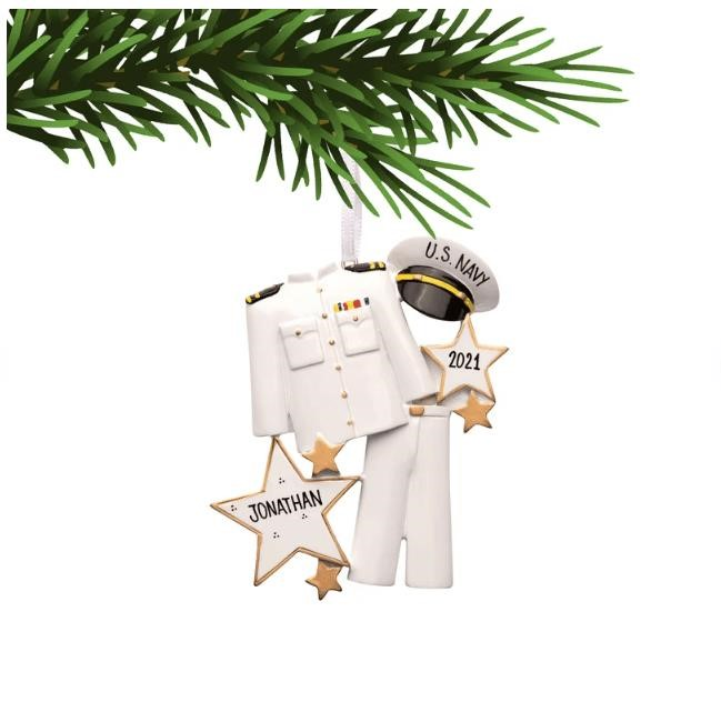 The Navy Uniform Christmas Ornament is a perfect way to celebrate and honor the brave men and women who serve in the Navy, adding a touch of patriotism and holiday cheer to your Christmas decorations.