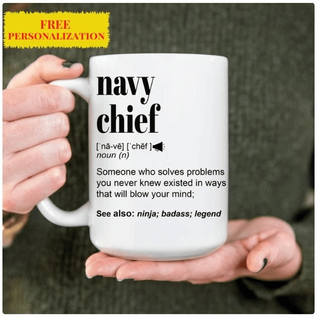 The Navy Chief Coffee Mug is a symbol of honor and pride for those who have served in the Navy, representing their dedication and commitment to protecting our country's freedom and maritime interests. This coffee mug is a perfect gift for any Navy chief, showcasing their esteemed rank and the camaraderie shared among fellow sailors.