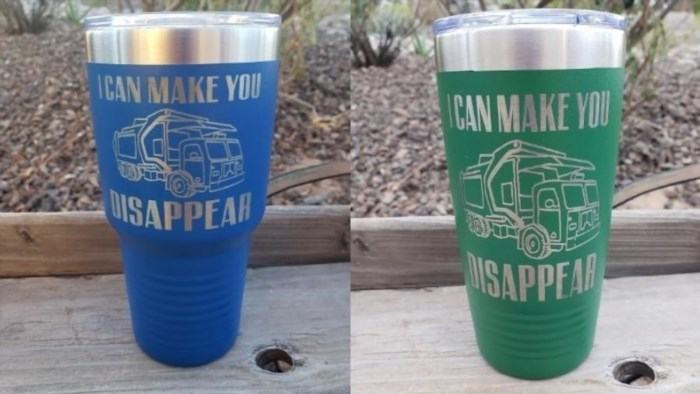 The Engraved Garbage Truck Cup is a creative and eco-friendly solution for waste management, designed with intricate and unique engravings that add a touch of art to a typically mundane object.