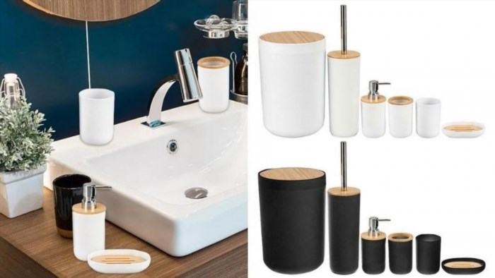 The Bathroom Accessory Set is a collection of essential items that add functionality and style to your bathroom space, including a soap dispenser, toothbrush holder, tumbler, and waste bin.