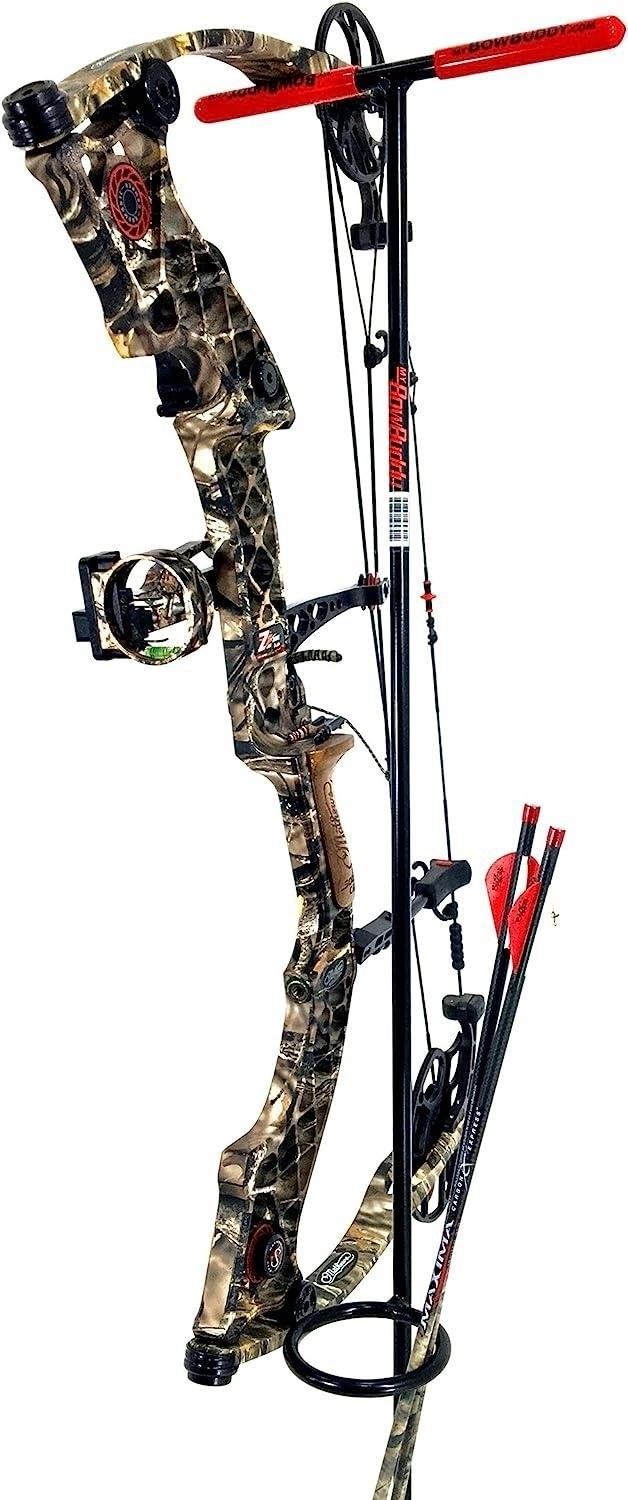 The Bow Stand & Arrow Holder is the perfect gift for bowhunters, providing a convenient and organized way to store and display their bows and arrows.