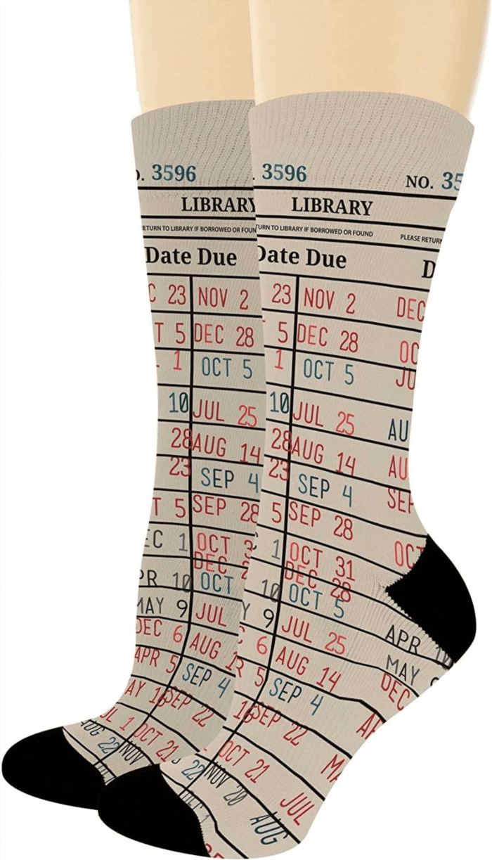 Library Card Socks are a novelty item that combines the practicality of socks with the fun and nostalgia of library cards, perfect for book lovers who want to add a touch of literary charm to their wardrobe.