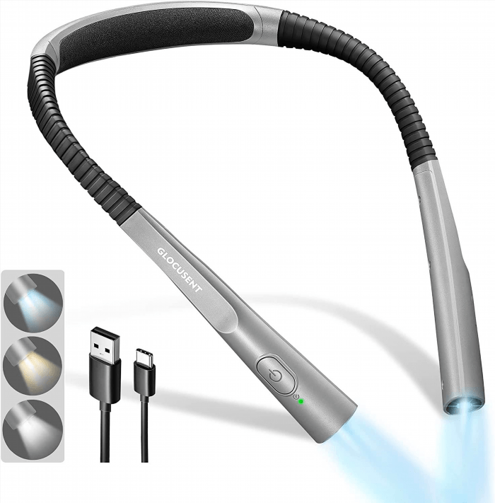 The Neck Reading Light is a portable and adjustable light source designed specifically for reading or other activities that require focused illumination. It can be worn around the neck, allowing hands-free use and providing direct light to the desired area. With its flexible and bendable design, the Neck Reading Light offers customizable lighting angles and positions, ensuring optimal comfort and convenience. Whether you are reading a book in bed, working on a craft project, or traveling on a plane, this practical device is a perfect companion for all your lighting needs. Its compact size and lightweight construction make it easy to carry and store, making it ideal for both home and on-the-go use. Say goodbye to straining your eyes in dimly lit environments and say hello to the convenience and efficiency of the Neck Reading Light.