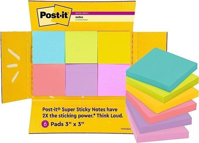 Post-it Notes are small pieces of paper with an adhesive strip on the back, commonly used for writing reminders, leaving messages, or marking pages in books.