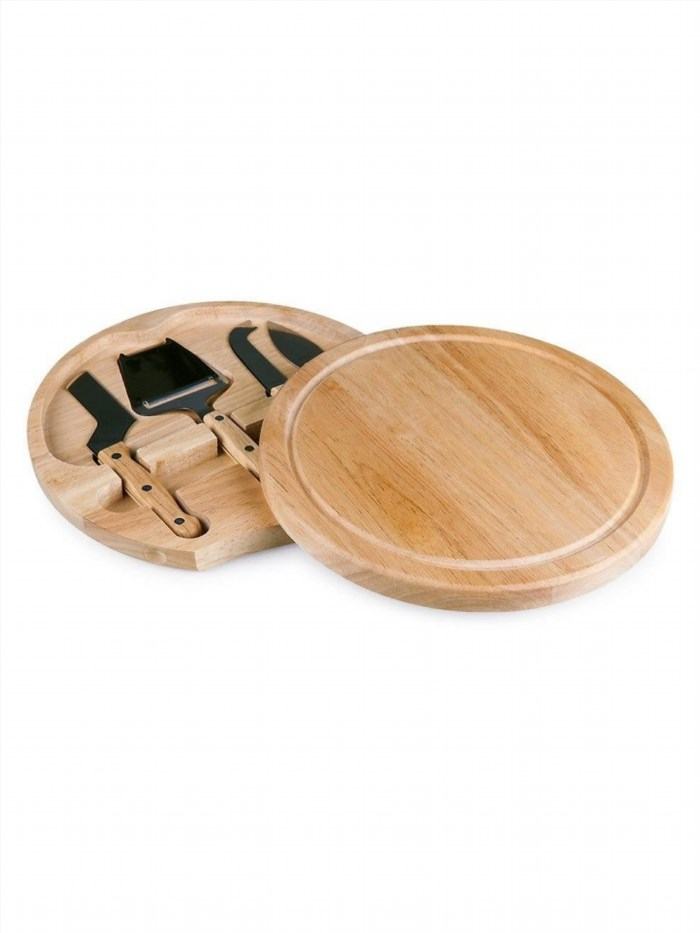 The Picnic Time 5-Piece Circo Cheese Board and Tools Set is perfect for any outdoor gathering or picnic, featuring a circular design and includes all the essential tools needed for serving and cutting cheese.