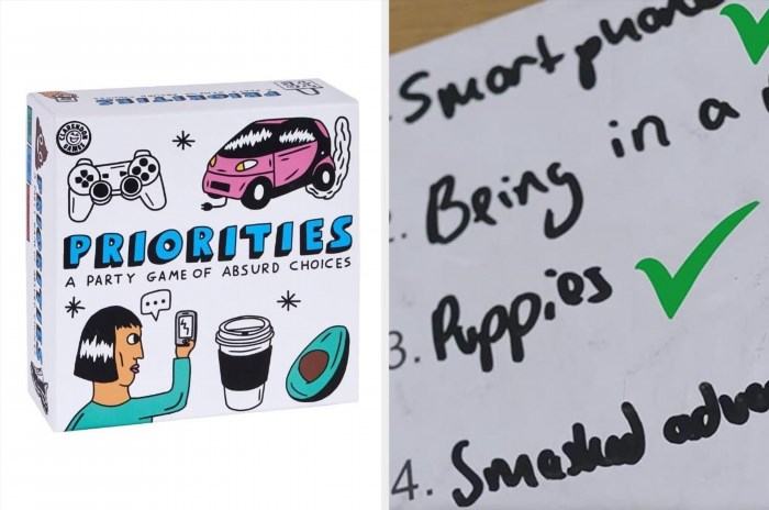 This Priorities card game is a great way to work out how well your friends and family know you. It asks you to rank each other's, well, priorities in the right order (do you care more about your phone or your partner?).