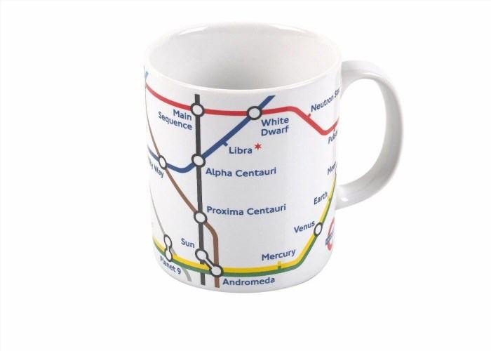 The Night Sky Underground Map Mug is a beautifully designed mug featuring a map of the night sky, showcasing various constellations and stars, making it a perfect gift for astronomy enthusiasts or anyone who appreciates the wonders of the universe.