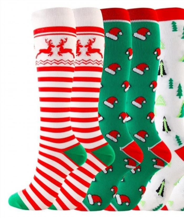 UkiukiStudio Christmas Compression Socks are designed to provide support and comfort during the holiday season, featuring festive patterns and colors that add a touch of cheer to your outfit.