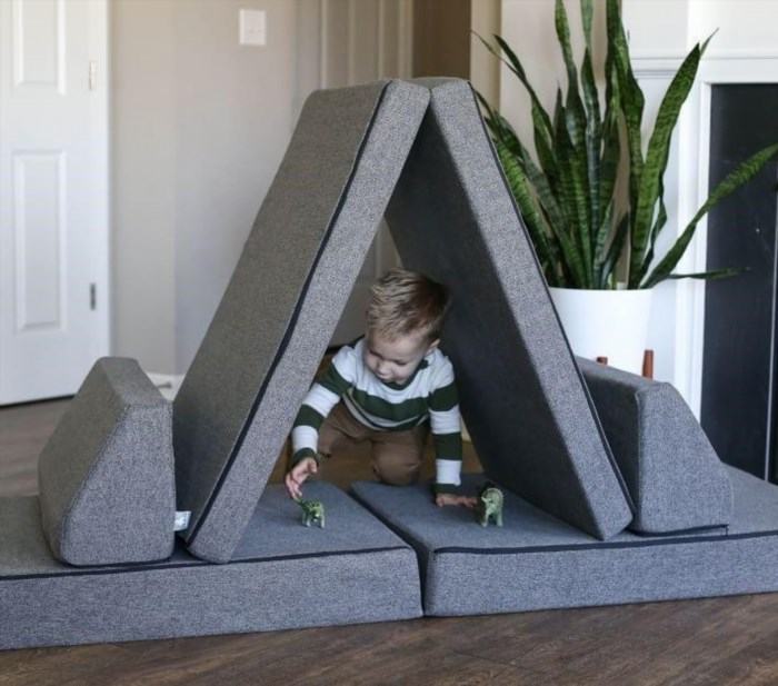The Foamnasium Foamnasium x PBK Blocksy Kids Couch is a comfortable and stylish seating option for children, designed with safety and durability in mind.