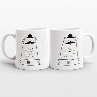 Mr. and Mrs. Cat Mugs are a set of adorable ceramic mugs with a playful cat design, perfect for cat lovers to enjoy their favorite hot beverages.