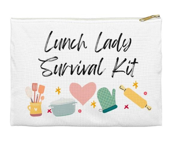 The Lunch Lady Survival Kit Makeup Bag is a must-have accessory for school lunchroom staff, containing all the essentials needed to tackle any lunchtime challenge with style and confidence.
