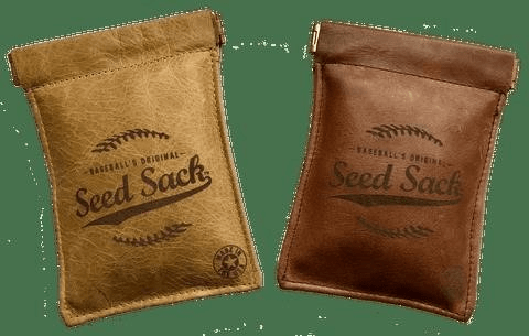 A leather seed sack is a durable and versatile storage bag made from animal hide, commonly used for carrying and storing seeds for planting or other agricultural purposes.