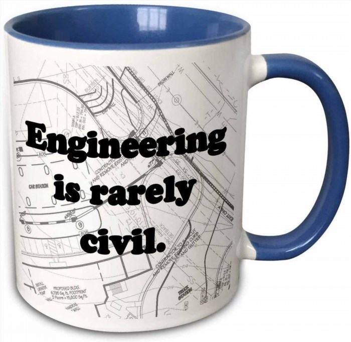 The dRose 'Engineering is Rarely Civil' Mug is the perfect choice for civil engineers who want to showcase their passion for their profession even at home. With its clever design and high-quality materials, this mug is not only practical but also a great conversation starter.