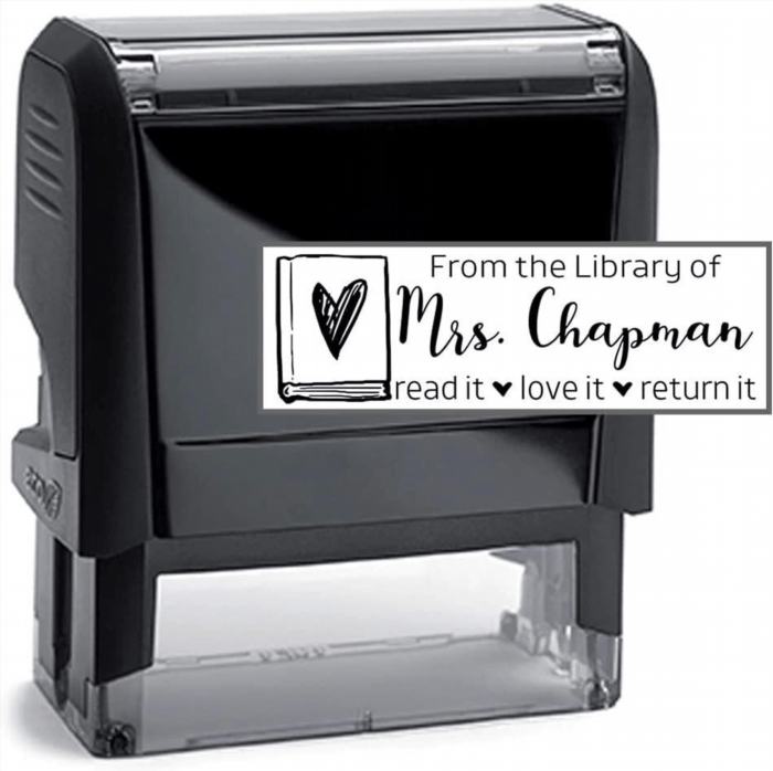 The Custom Library Stamp is a personalized marking tool used to indicate ownership or authentication of books and documents, often featuring the name or logo of the library or individual.