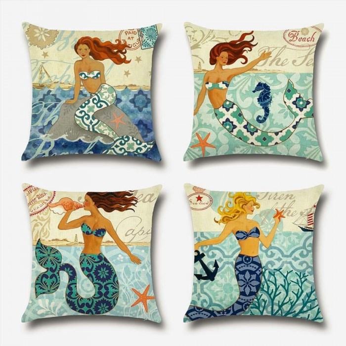Mermaid Cushion Covers are a whimsical addition to any home decor, featuring beautiful designs of mermaids in vibrant colors, adding a touch of enchantment to your living space.