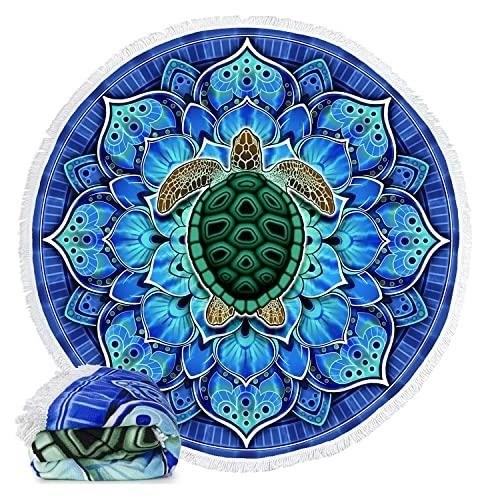 The Mandala sea turtle microfiber round beach towel is a versatile and stylish accessory that is perfect for beach days, picnics, or even as a home decor item. Its intricate mandala design and soft microfiber material make it both functional and visually appealing. Whether you're lounging by the ocean or enjoying a day at the park, this towel is sure to add a touch of elegance to your outdoor activities.