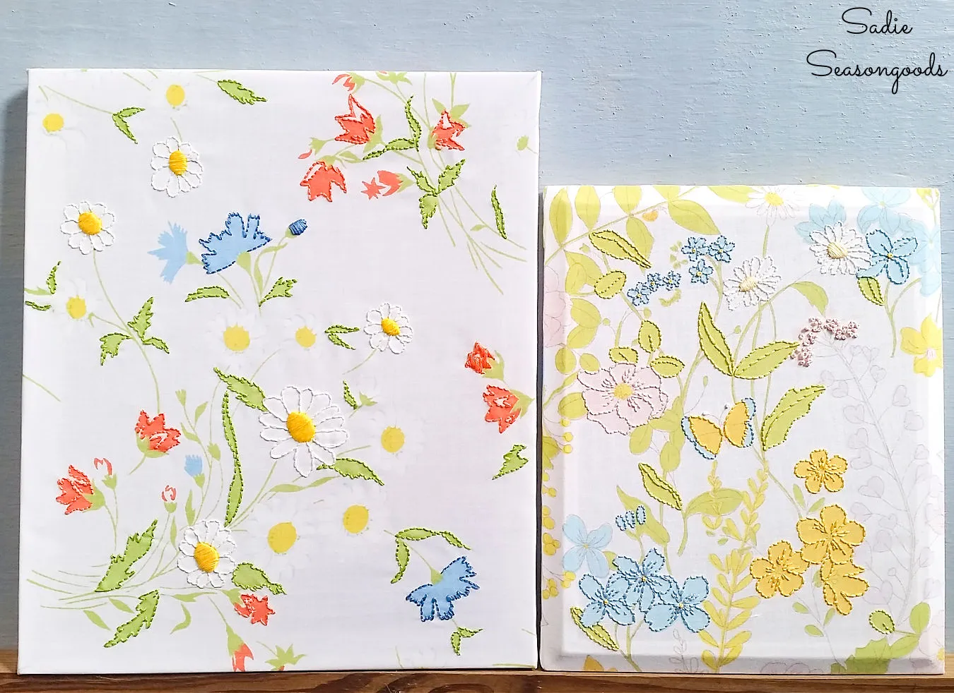 Cottagecore art from vintage floral sheets