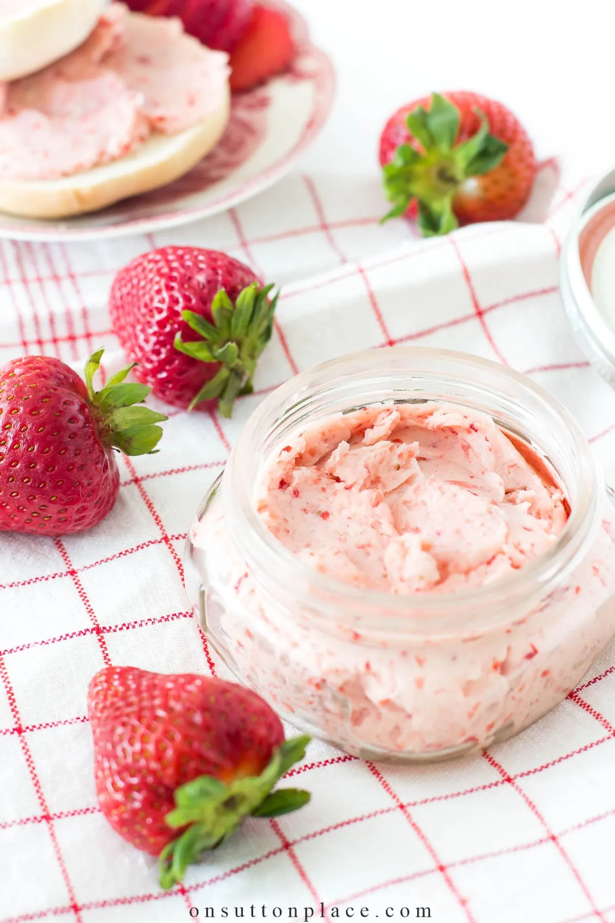 mason jar filled with strawberry butter