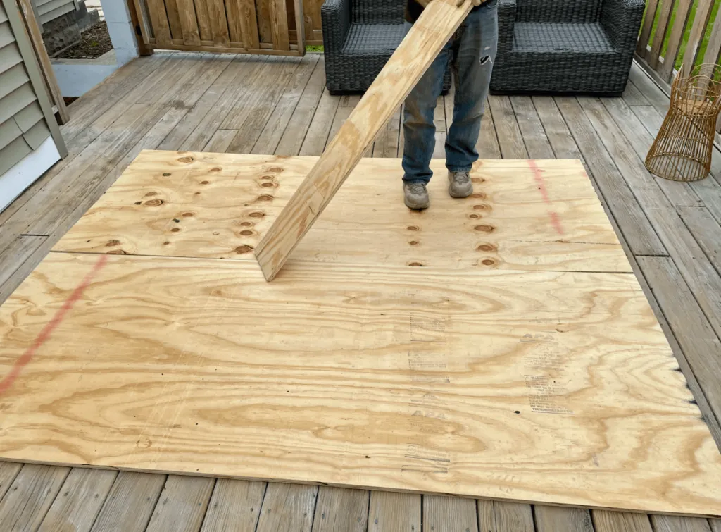 Process photo of a DIY outdoor living plant wall.