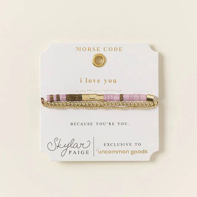 I Love You Morse Code Bracelet Stack