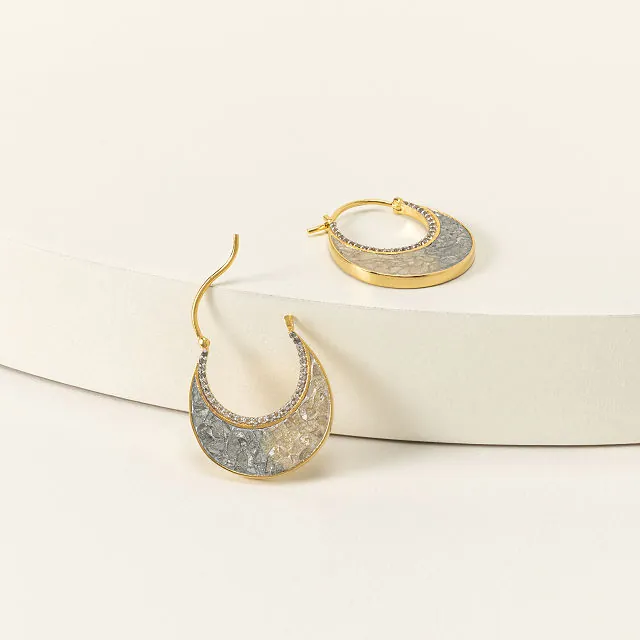 Sliced Raw Diamond Crescent Earrings