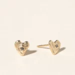 14k Gold Teeny Heart Diamond Studs 1