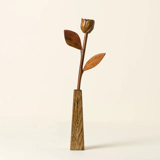 5 Year Anniversary Wooden Rose Sculpture