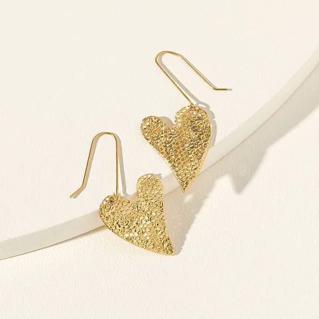 Mini Gold Dipped Lace Heart Earrings