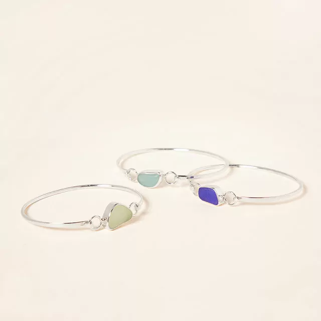 Sea Glass Hinge Bangle Bracelet