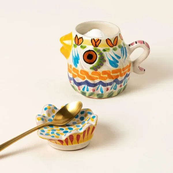 Majolica Rooster Creamer & Sugar Jar 3