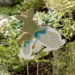 Rabbit Family Ceramic Glazed Garden Stakes
