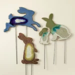 Rabbit Family Ceramic Glazed Garden Stakes 3