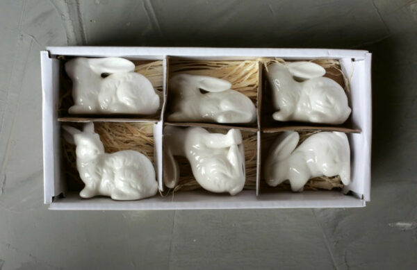 Boxed Ceramic Bunnies, Set Of 6 3