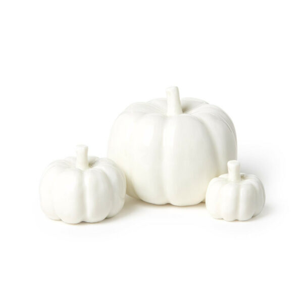 East Of India Porcelain White Pumpkins, Set Of 3 2