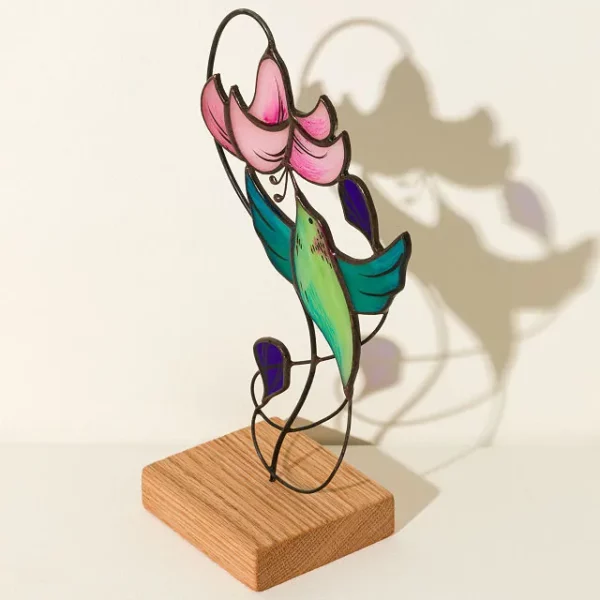 Joyful Hummingbird Stained Glass Sculpture 1