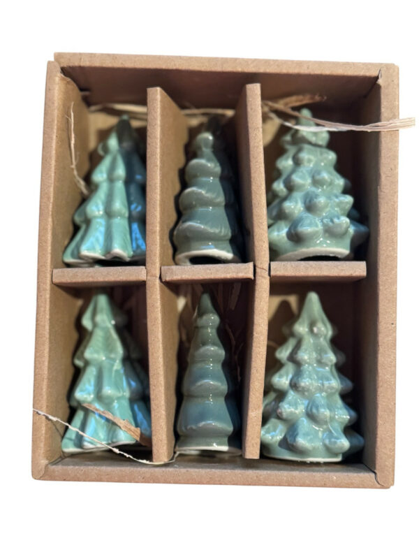 Mini Green Stoneware Trees, Boxed Set Of 6 1