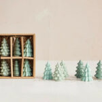 Mini Green Stoneware Trees, Boxed Set Of 6