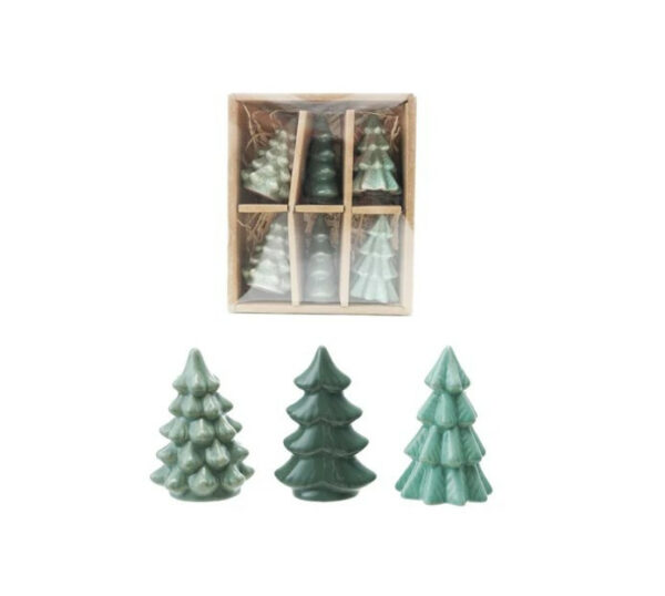 Mini Green Stoneware Trees, Boxed Set Of 6 2