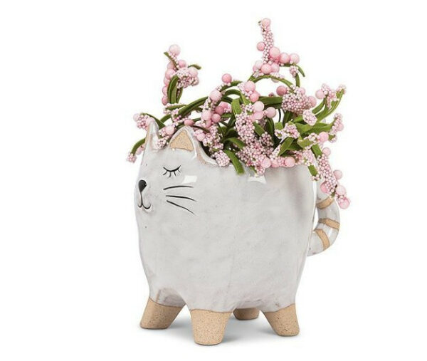 Small White Cat With Tail Planter 2