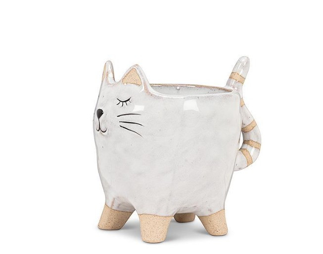 Small White Cat With Tail Planter Small White Cat With Tail Planter
