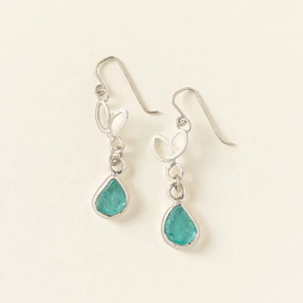 Sterling Silver Sea Glass Leaf Earrings 2
